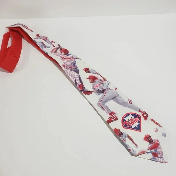 Vintage MLB Philadelphia Phillies Baseball Ralph Marlin Neck Tie, Red/White/Blue - Picture 2 of 7